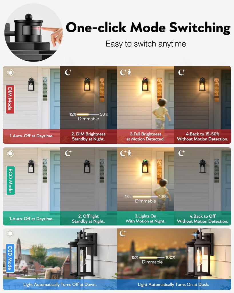 Motion Sensor Outdoor Light, 2 Packs Exterior Lights, Black Waterproof Dusk to Dawn Outside Porch Lights Lantern for