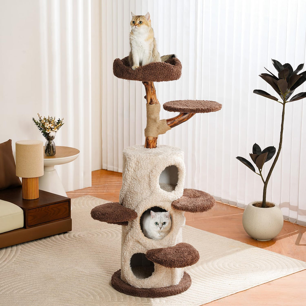 Modern Cat Tree for Indoor Cats, 54.7'' Tall Luxury Treehouse Cat Tower