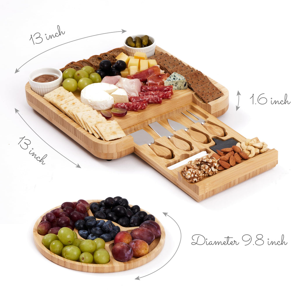 YZS Bamboo Charcuterie Board Set with 4 Cheese Knives, 13 Inch