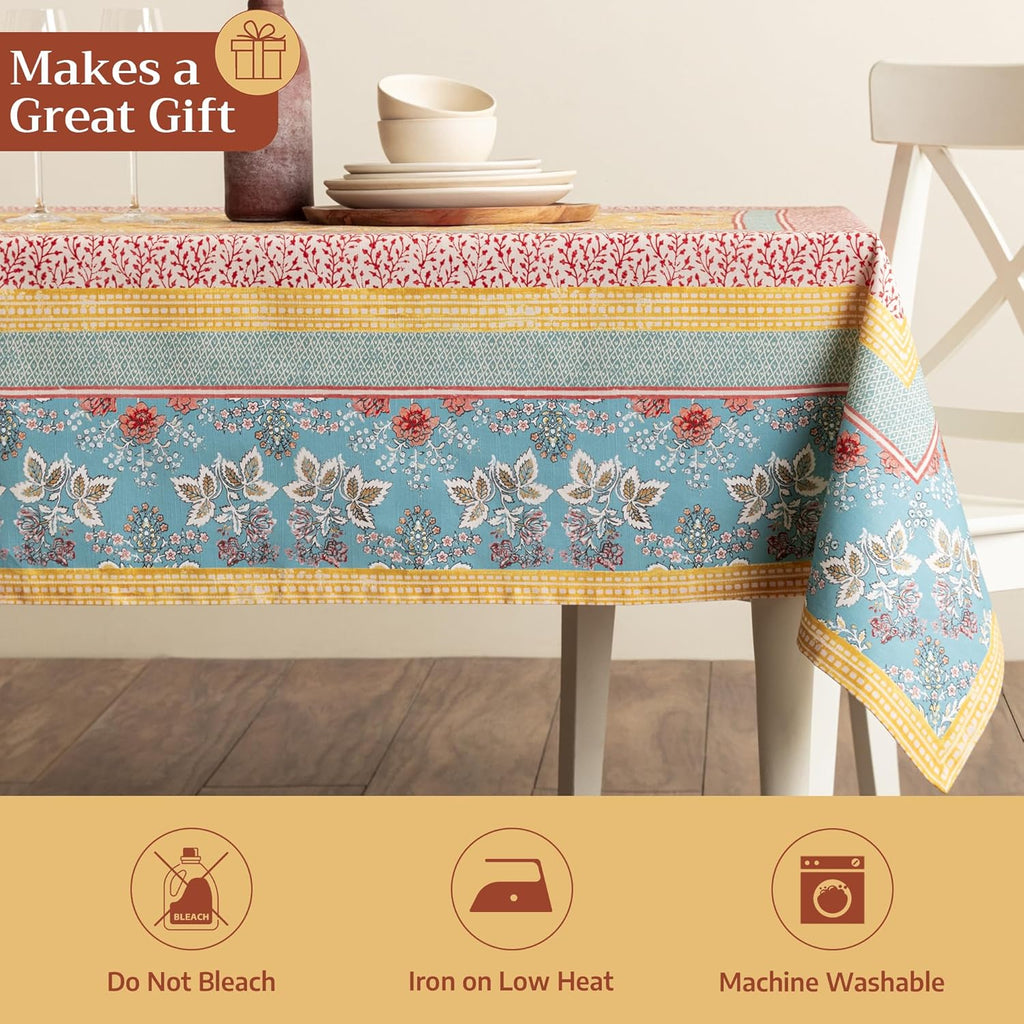 Table Cloth Square Table 100% Cotton 60 x 60 Inches Tablecloth Reusable Decorative for Dining Kitche