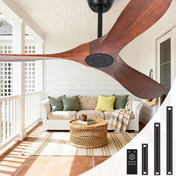 Inspired Maverick Style 72" Ceiling Fans Without Lights, 72 Inch Outdoor Ceiling Fans no Lights, 3 Blade Solid Wood Damp Rated Ceiling Fan with Remote Control for Living Room Gazebo/Patios Porch,Dark Walnut,Christmas Gifts - G7-B0CMTLXLDD