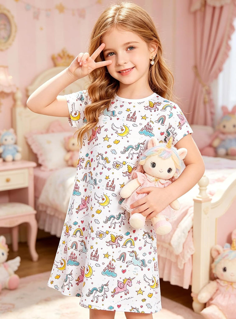 Girls Nightgowns, Soft Combed Cotton Pajamas Sleep Dress