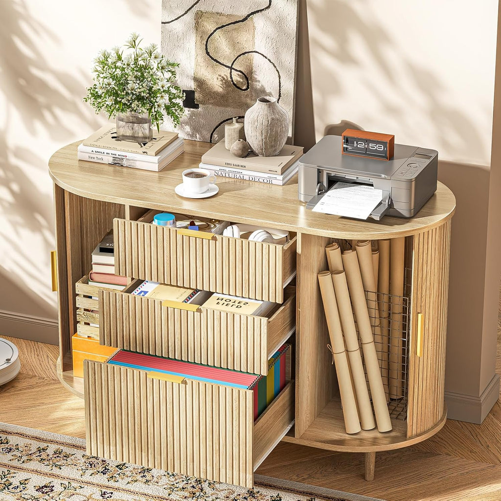 39.37" Lateral Wood Filing Cabinet, 3 Drawers File Cabinet, Oak.