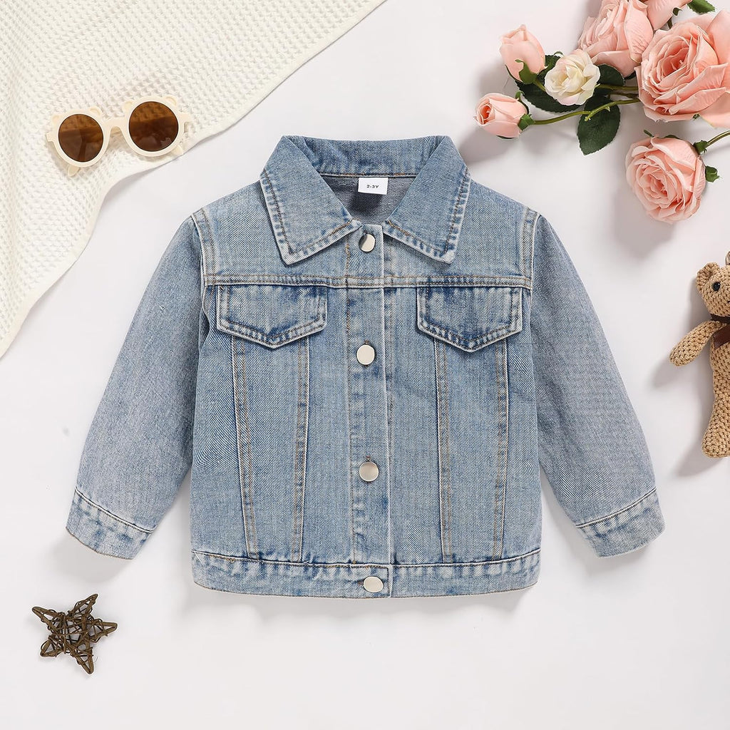 Girls Denim Jacket Little Kids Button Down Long Sleeve Jean Coat
