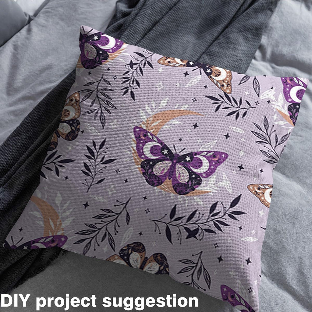 Purple Moth Fabric, Soft Polyester No Stretch Sewing Craft, Geometric Pattern, Butterfly, DIY Fabric, 3 Yards, 108" L x 59"