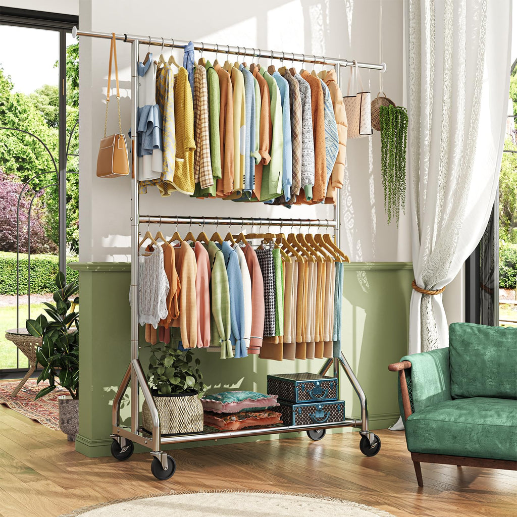 Double Rod Clothing Rack, Heavy Duty Clothes Rack, Chrome