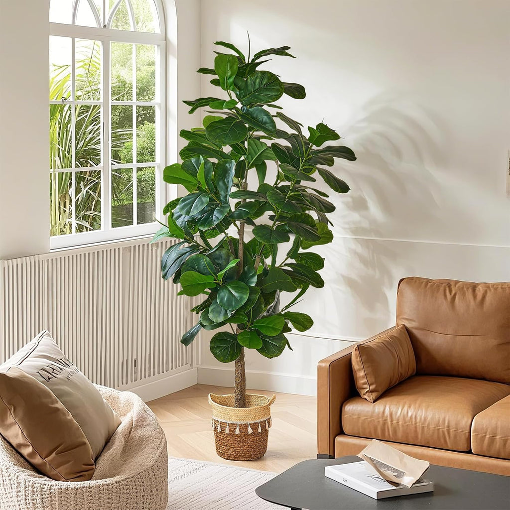 Artificial Fiddle Leaf Fig Tree 6FT(71in), Tall Fake Floor Plants with 150 Large Realistic Leaves in Plastic Pot