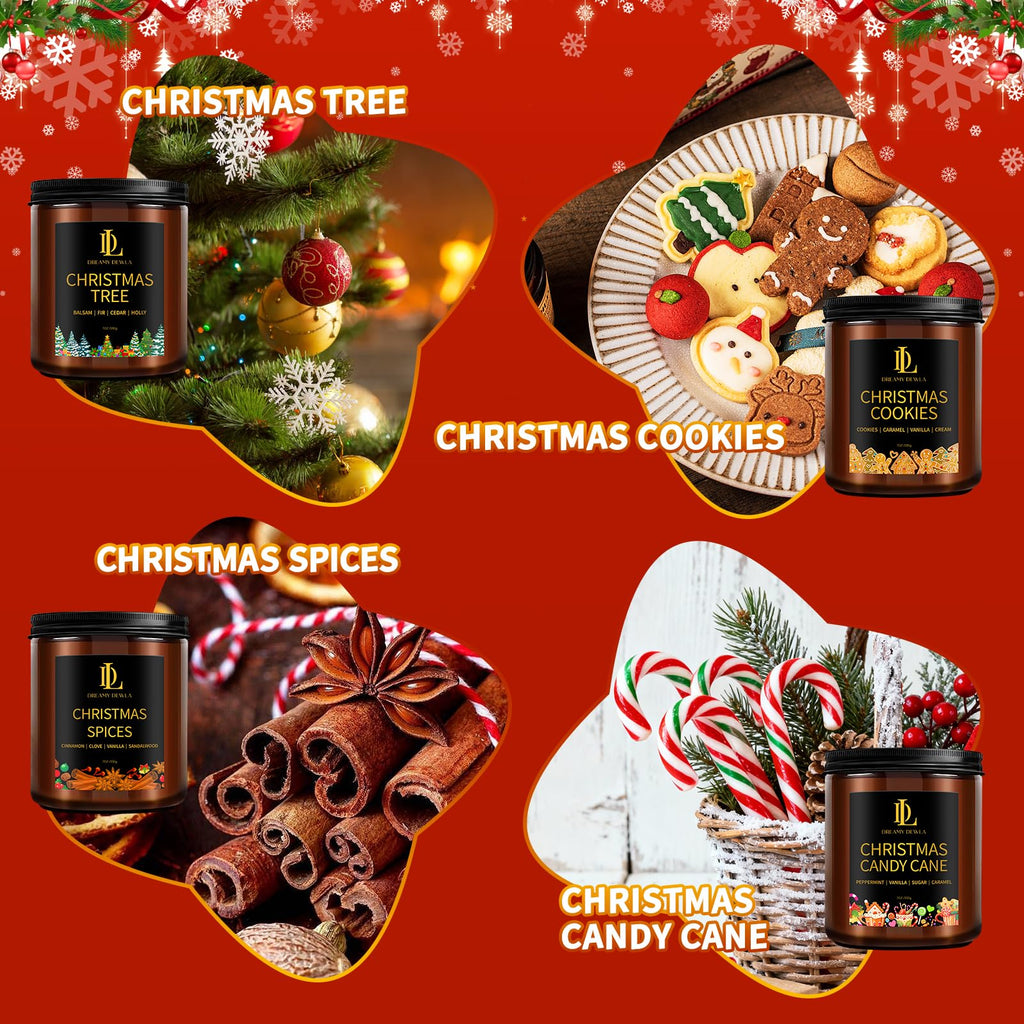 Christmas Candles Set Scented, 4Pack 28oz, Soy Wax
