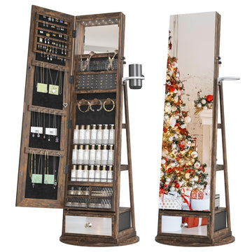 360° Swivel Jewelry Cabinet Standing Full-Length Jewelry Armoire