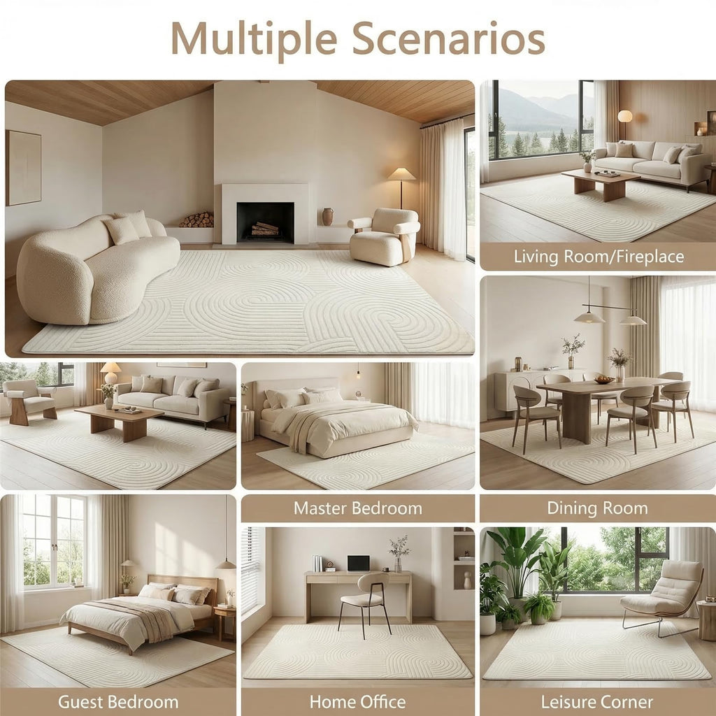 Beige Boho Solid Color Area Rugs, Washable Rugs