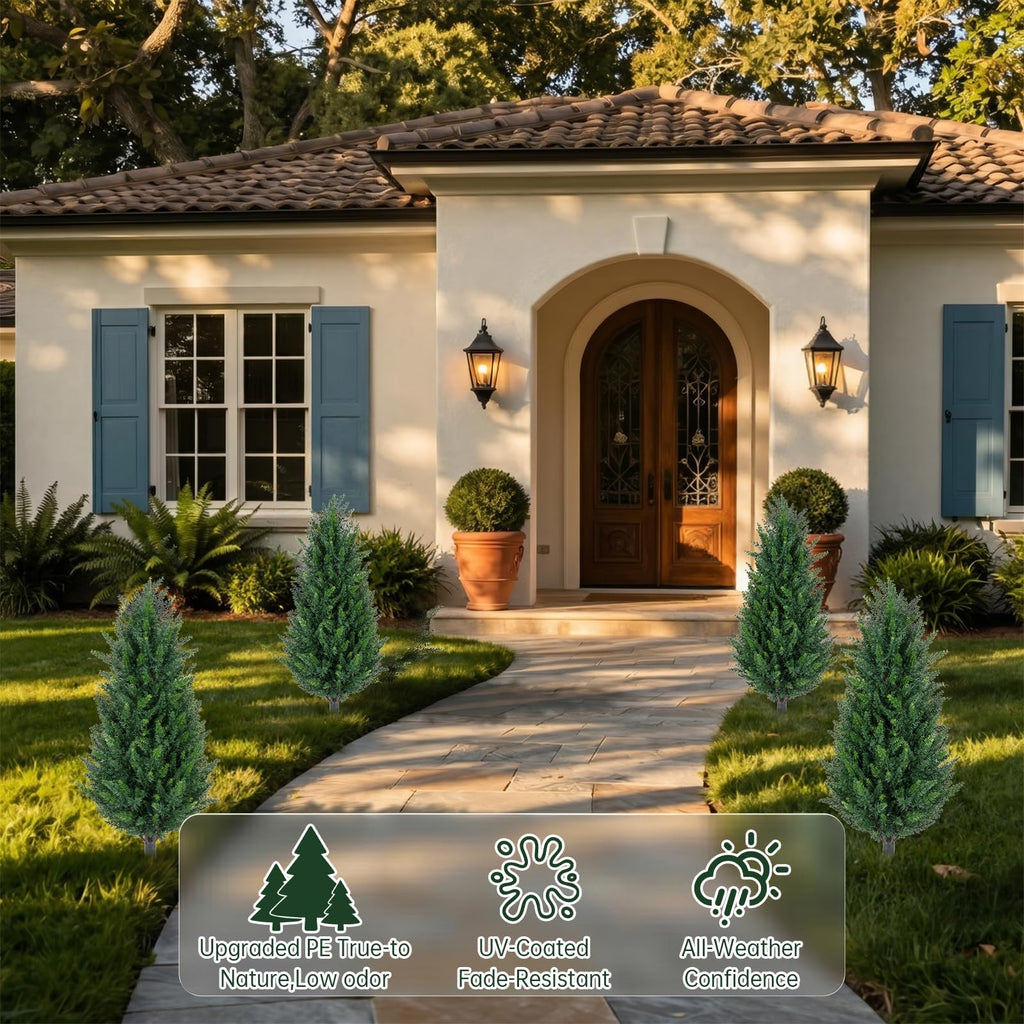 3FT Artificial Cedar Topiary (2 Pack) with Ground Spike, Home & Garden Decor