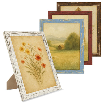 8x10 Rustic Farmhouse Picture Frames with Vintage Prints, Set of 4