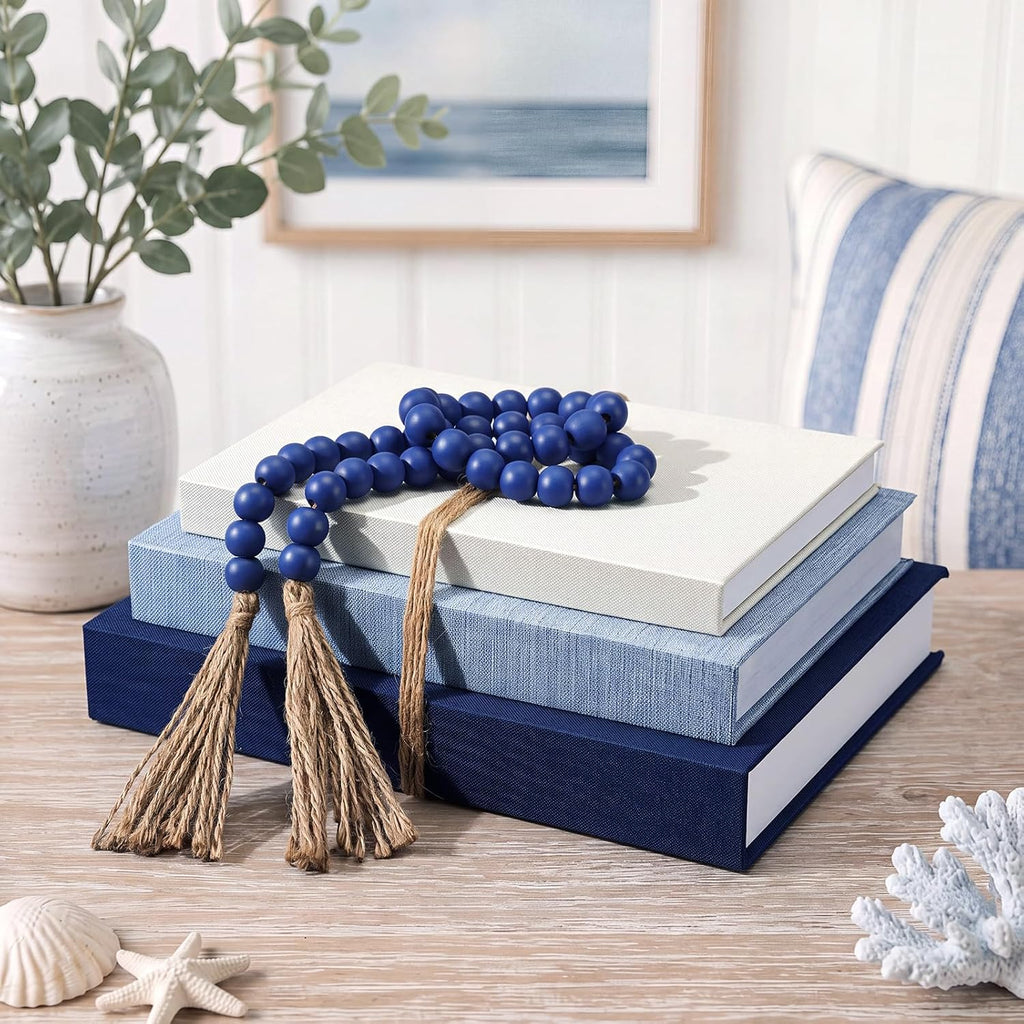 4 Pcs Linen Covered Decorative Books Coastal Home Decor for Coffee Table Aesthetic Blue Book Storage Boxes with