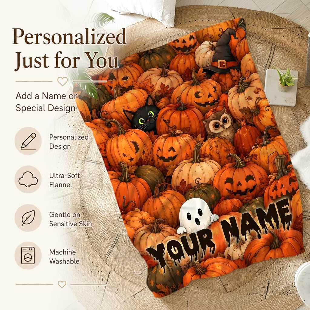 Personalized Halloween Blanket Gift, Druable Flannel Throw Bed Sofa Decor