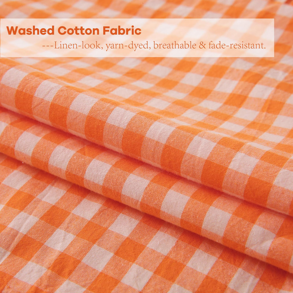 2 Pack Pumpkin Orange Gingham Ruffle Throw Pillow Covers 18"x18"