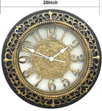 ANDSTAR 20 Inch Roman Numeral Wall Clock - Silent Non-Ticking Metal Frame with Glass Face, Battery Operated Vintage Decor for Living Room, Bedroom & Office (Antique Gold)