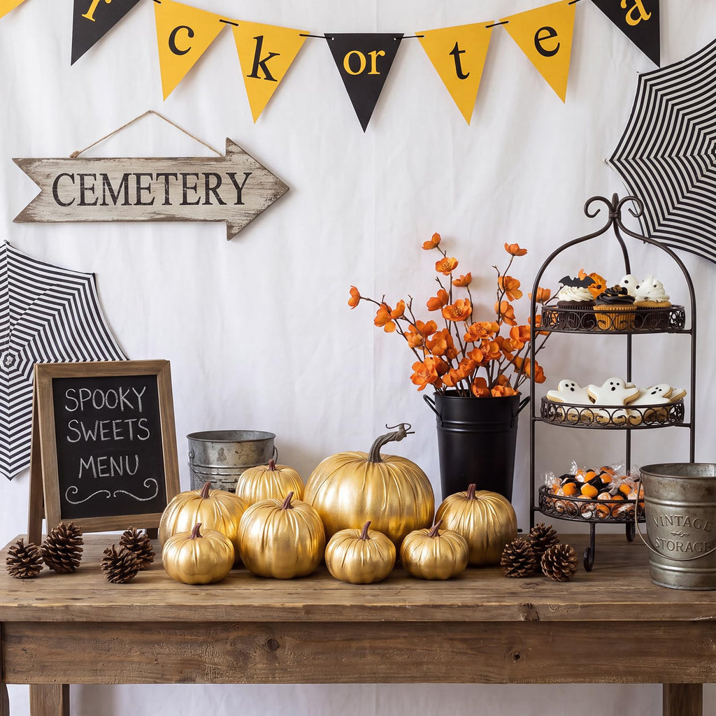 8 Pcs Fake Gold Leather Pumpkins Artificial Pumpkin Decoration