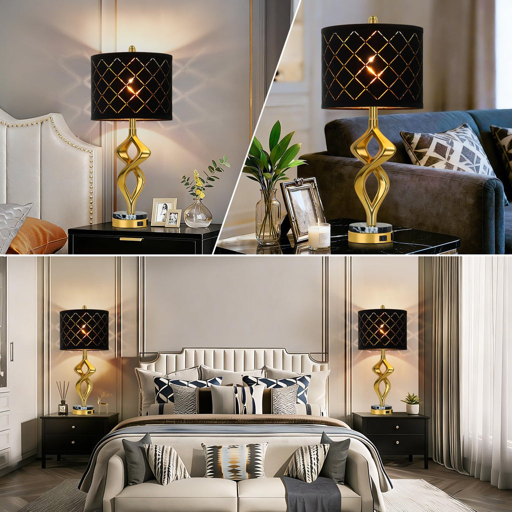 28.5" Gold Sculptural Table Lamps Set of 2 with USB & AC