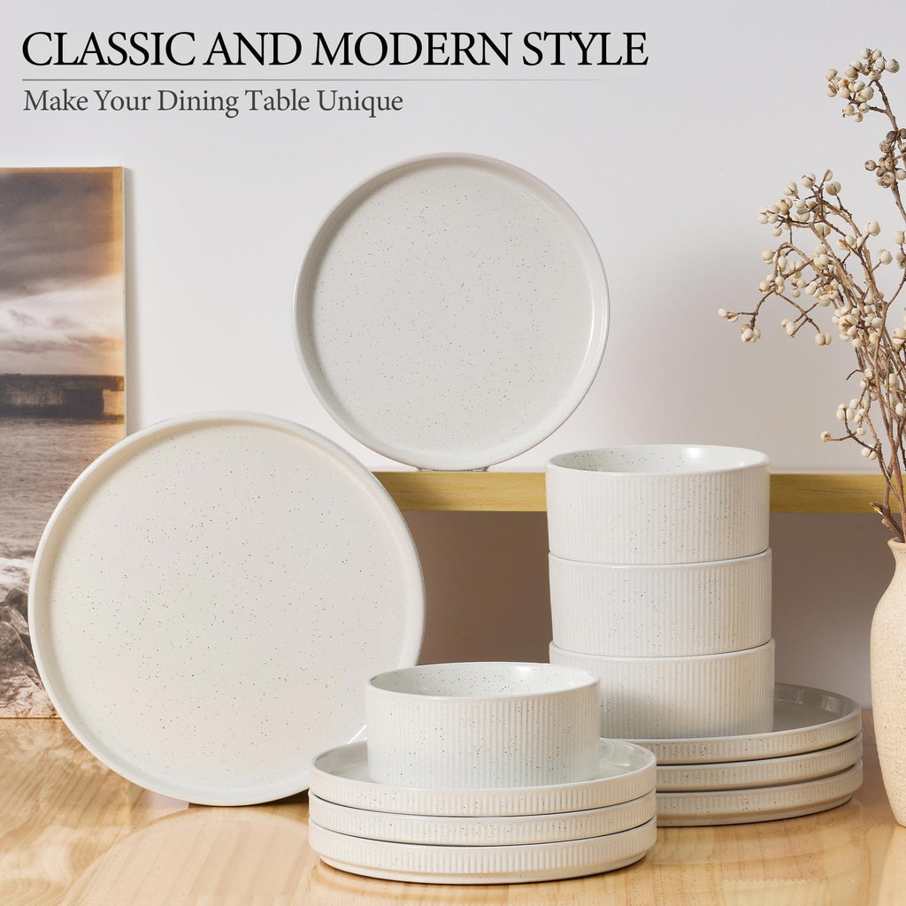 12-Piece Plates and Bowls Sets, Stoneware Dinnerware Dishes Set for 4