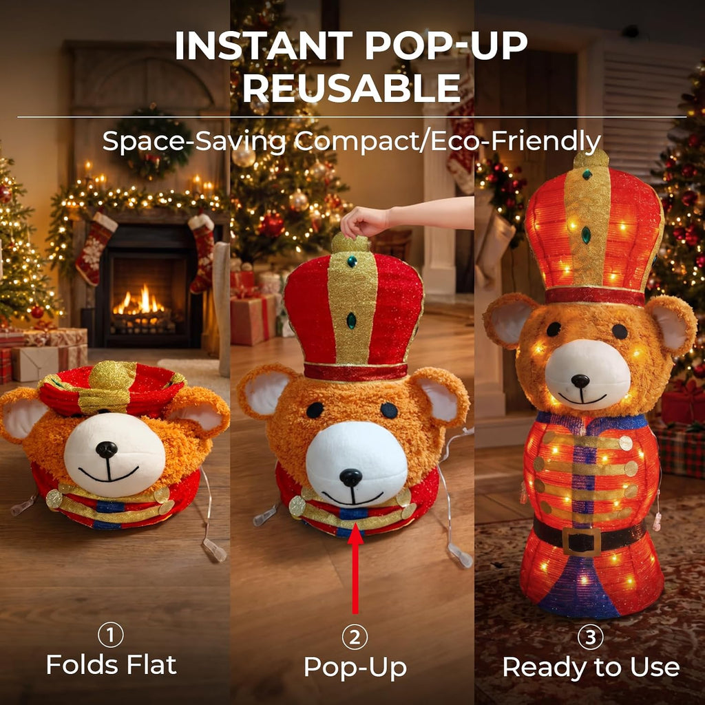 5FT Pop-Up Nutcracker Bear Lighted Outdoor Christmas Decoration