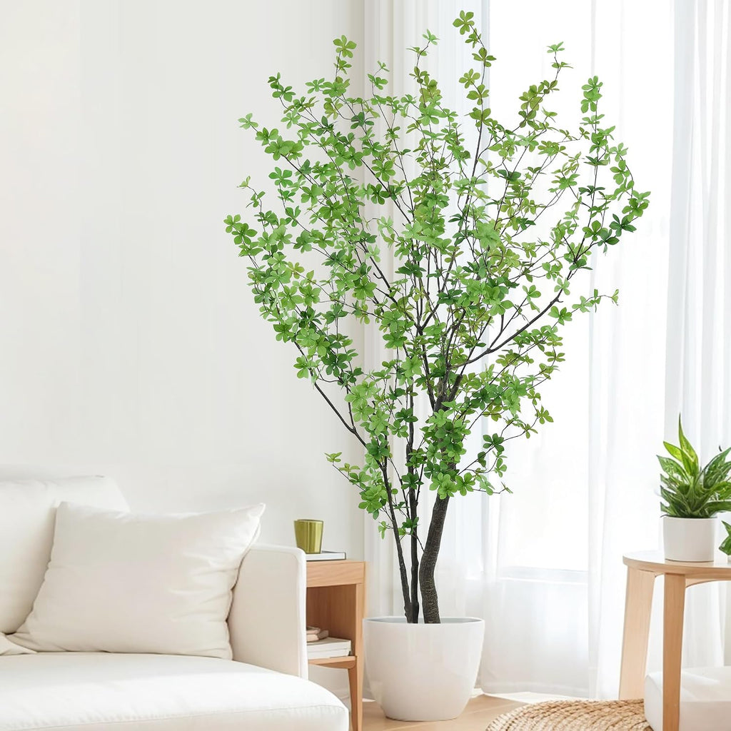 Enkianthus Tree 8ft Tall Faux Tree with Large Trunks and Realistic Leaves, Fake Enkianthus Tree Floor Potted