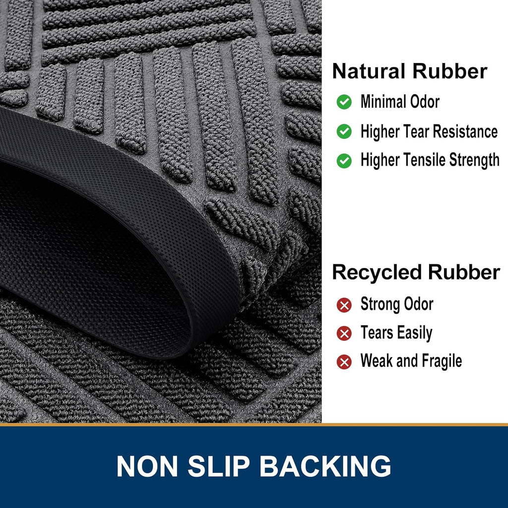 Front Door Mat Outside Entrance, Natural Rubber Doormat, 47x23 Inch | Grey, Non Slip, Trap Dirt and Moisture, Easy