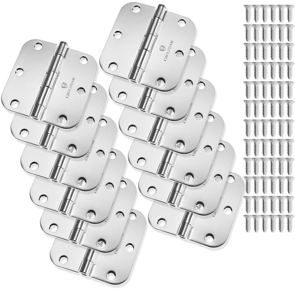 12 Pack) Heavy-Duty 3-1/2" Interior Door Hinges with 5/8" Radius Corners - Polished Chrome