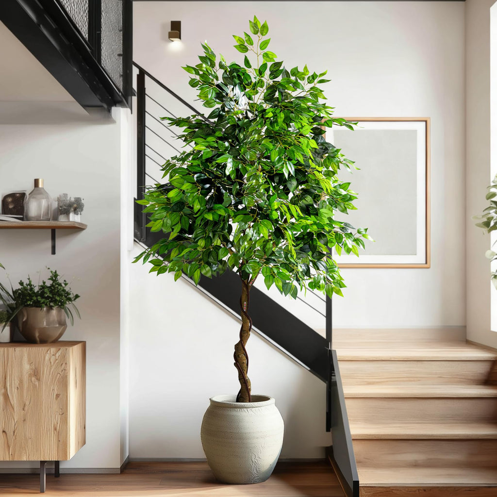 7ft Artificial Ficus Tree Decor, Faux Silk Plants Faux Plant Fake Silk Trees with Pot for Indoor House Living Room