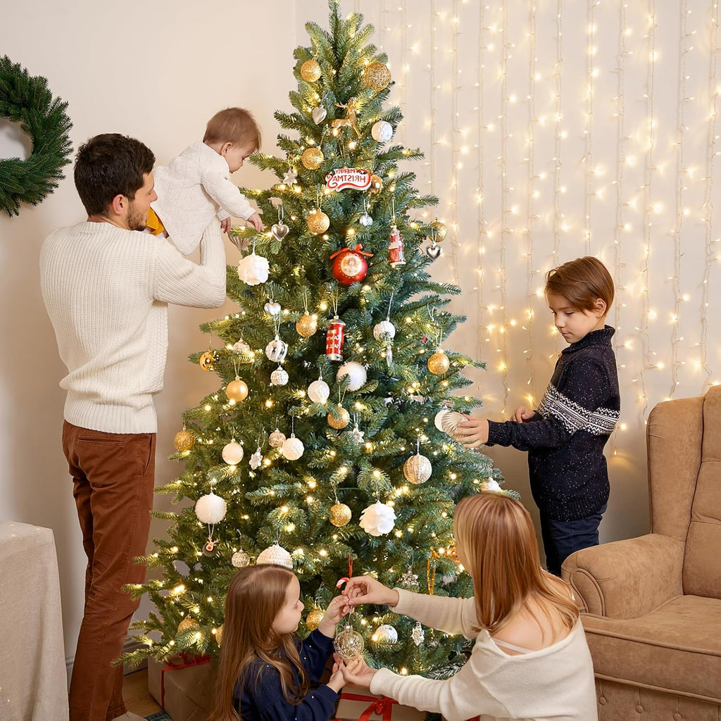 Prelit Artificial Christmas Tree, Blue Spruce Xmas Tree with Lights & Easy Setup Hinged Design, Realistic PE/PVC
