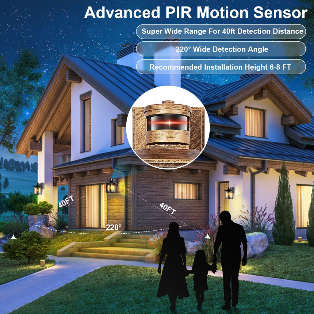 Brown Motion Sensor Outdoor Lights Wall Mount - Dusk to Dawn Exterior Light Fixture for Outside House Porch Patio