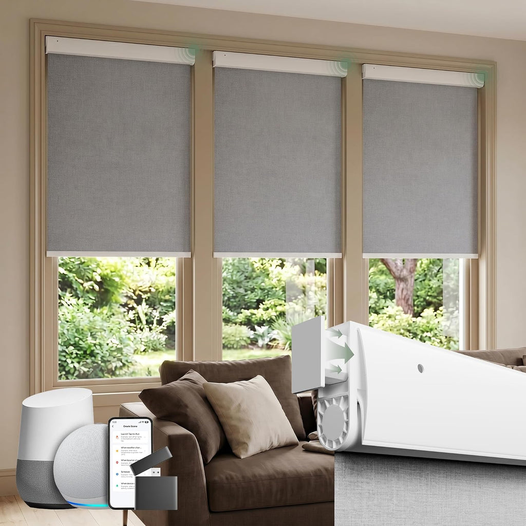 No Drill Motorized Blinds with Remote, Black, | 100% Blackou - S2 grey