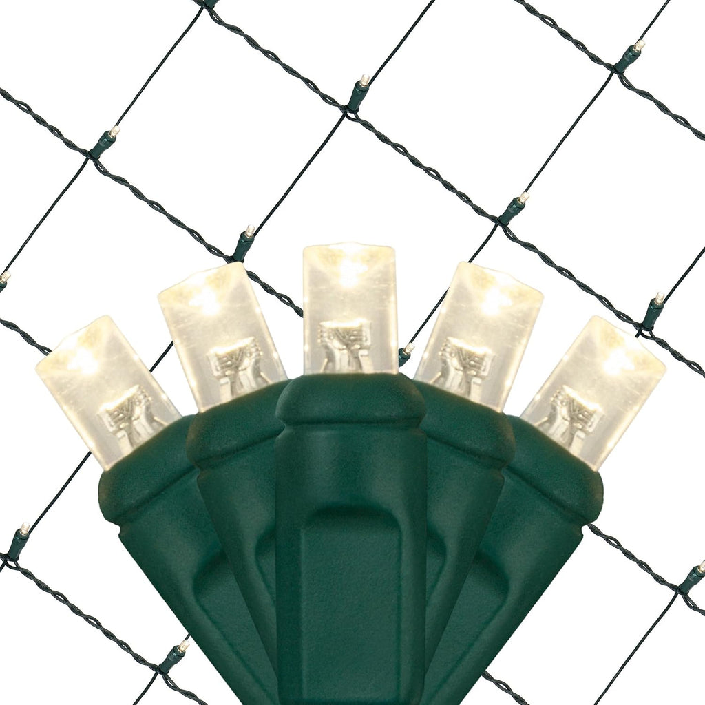 Set of 100 Warm White LED Net Lights - Christmas Outdoor Decorations, Green Wire (4 x 6 ft, 5mm Lights)