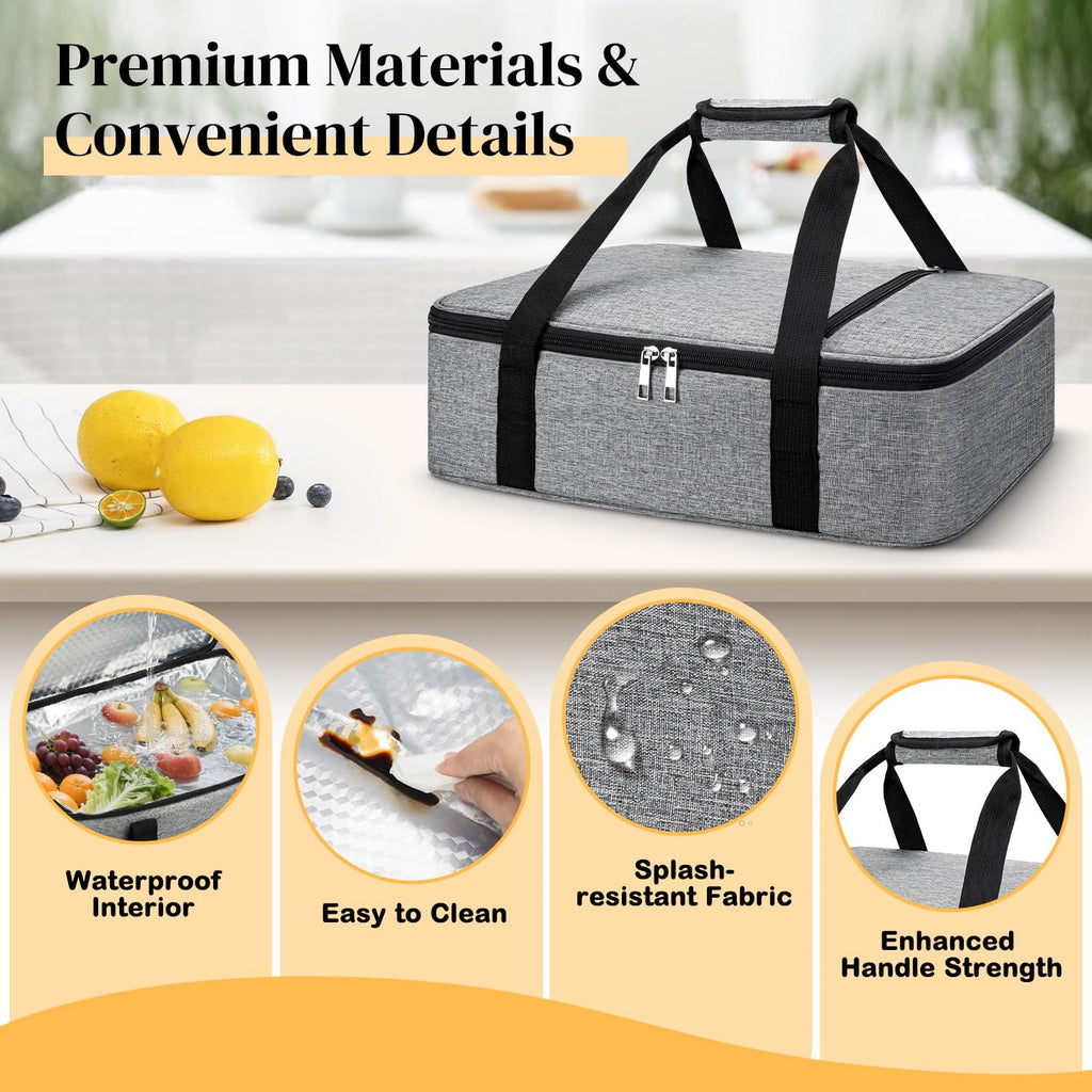 Insulated Casserole Carrier, Lasagna Lugger Tote Keeps Food Hot or Cold, Thermal Lunch Bag Warmer & Cooler Carrier