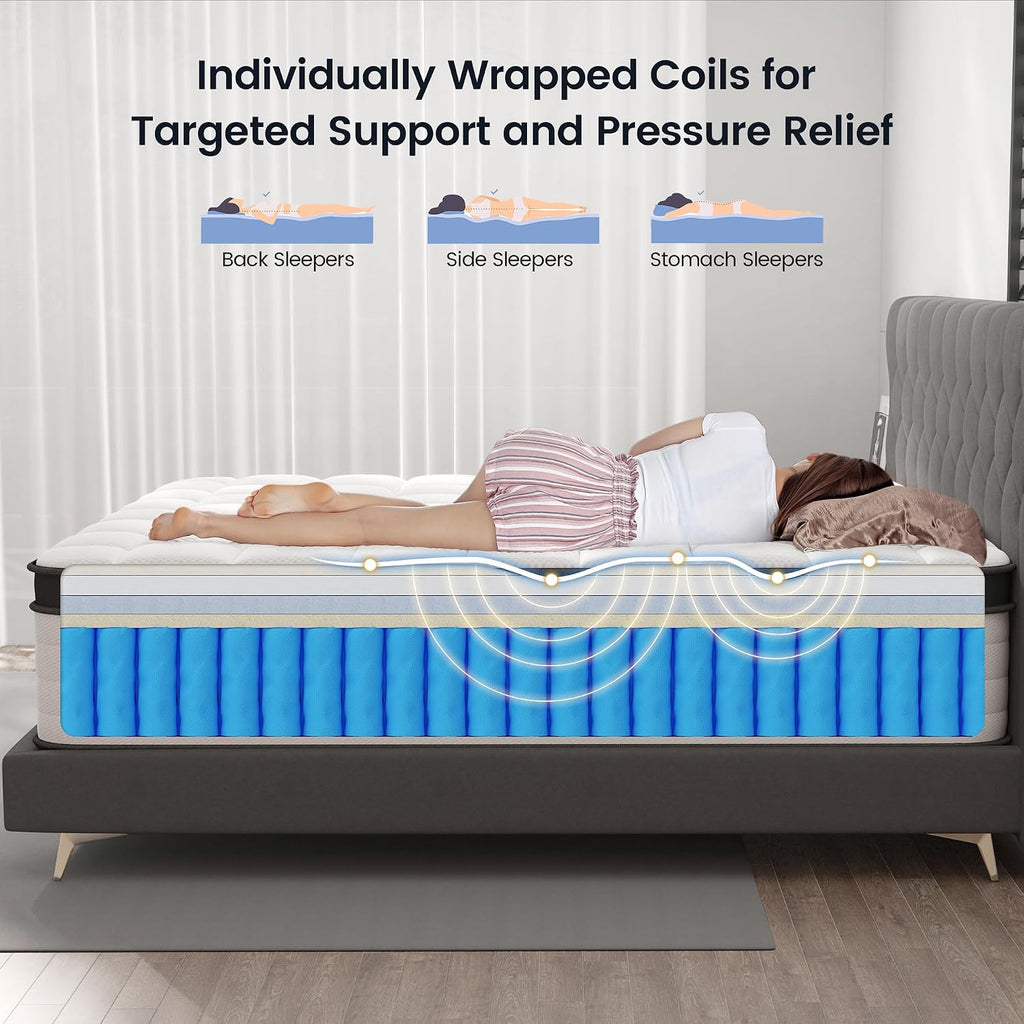14 Inch California King Mattress, Medium Hybrid Pocket Spring | 14-inch medium firm cal king mattress for luxury