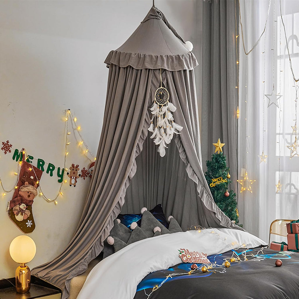 Bed Canopy for Girls,Princess Round Dome Dreamy Mosquito Net Bedding Girls Room Castle Play Tent Hanging House Decor