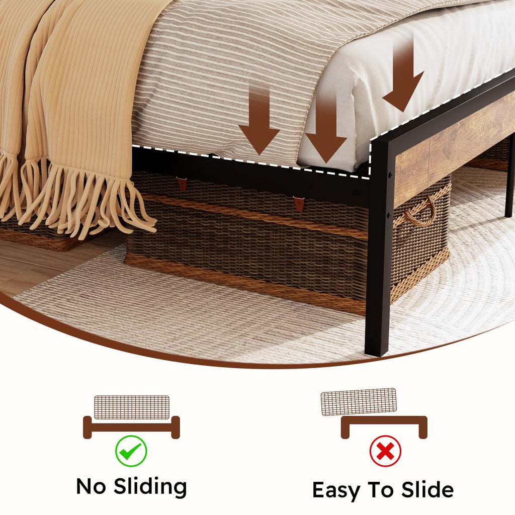 Bed Frame with Headboard Storage, Rustic Brown