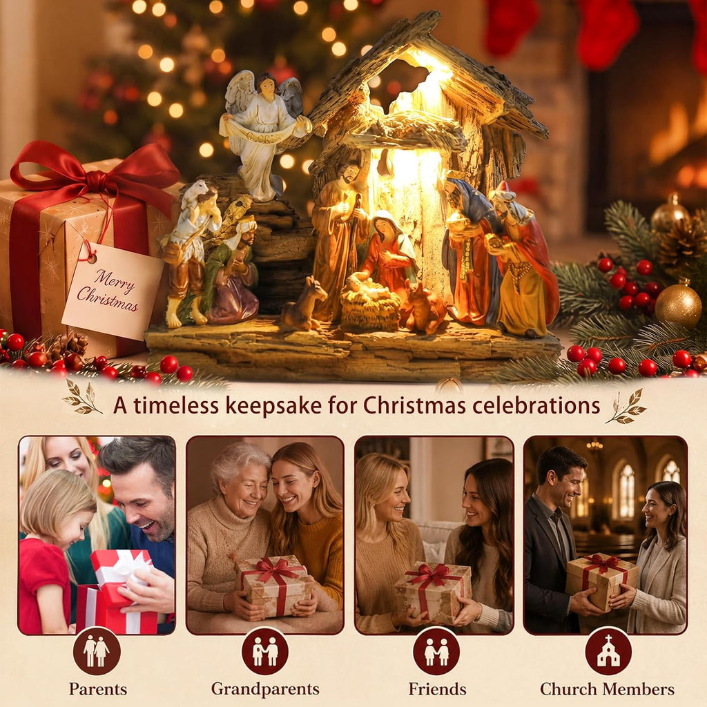Nativity Set Indoor, Lighted Nativity Scene for Christmas Decoration