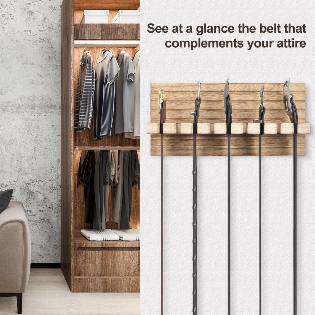 Belt Organizer for Closet, Belt Hanger Wall Mount (Wood)