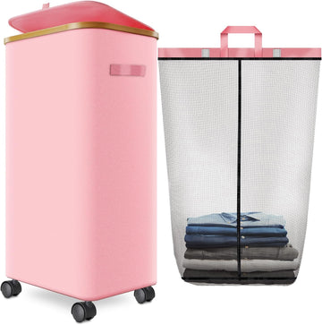 Hamper with Wheels, 110L Rolling Laundry Basket with Lid
