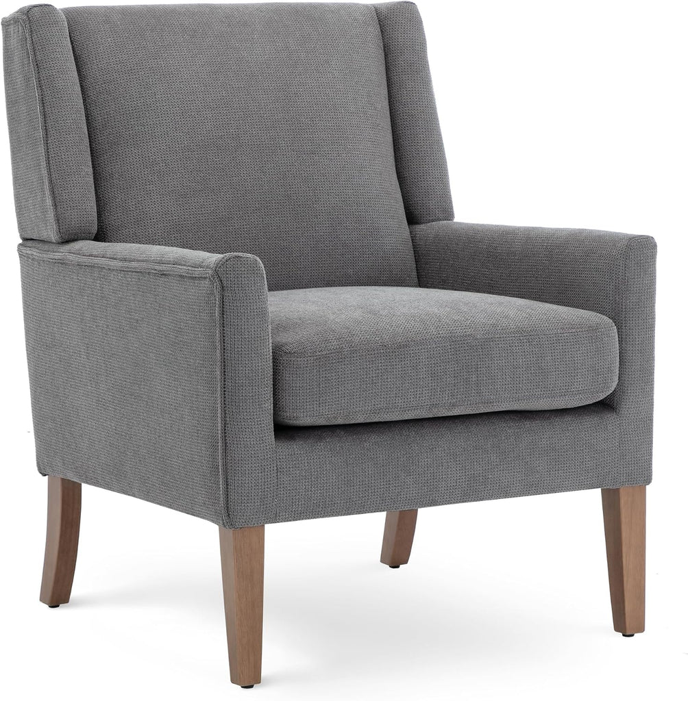 Living Room Chair, Wingback Mid-Century Accent Chair - Comfy Single Sofa with Solid Wood Legs & Velvet-Like Fabric