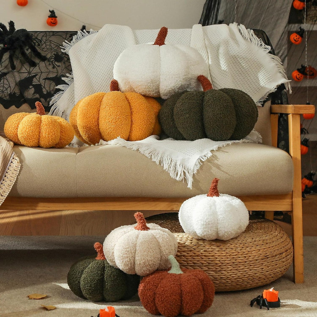 Pumpkin Pillows, Halloween Pumpkin Pillow, Off White - Set of 2