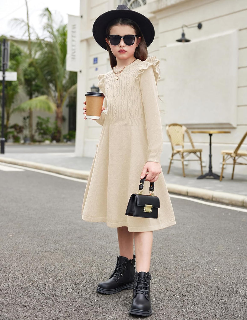 Girls Sweater Dress Fall Winter Long Sleeve Cable Knit Dresses