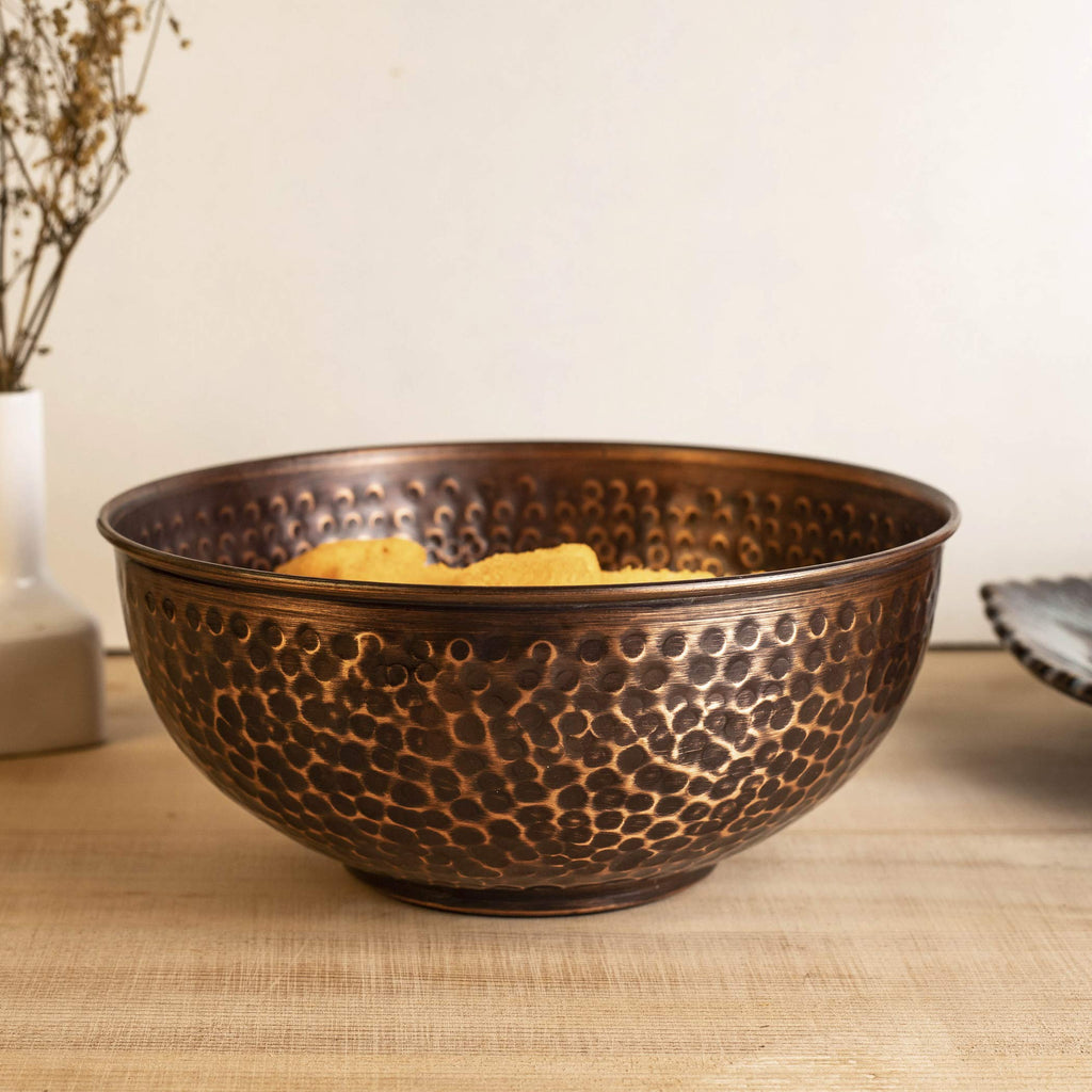 Antique Copper Mixing Bowl 7.5" - Handcrafted Hammered Copper Bowl for Whisking Eggs, Tossing Salad, Serving, or