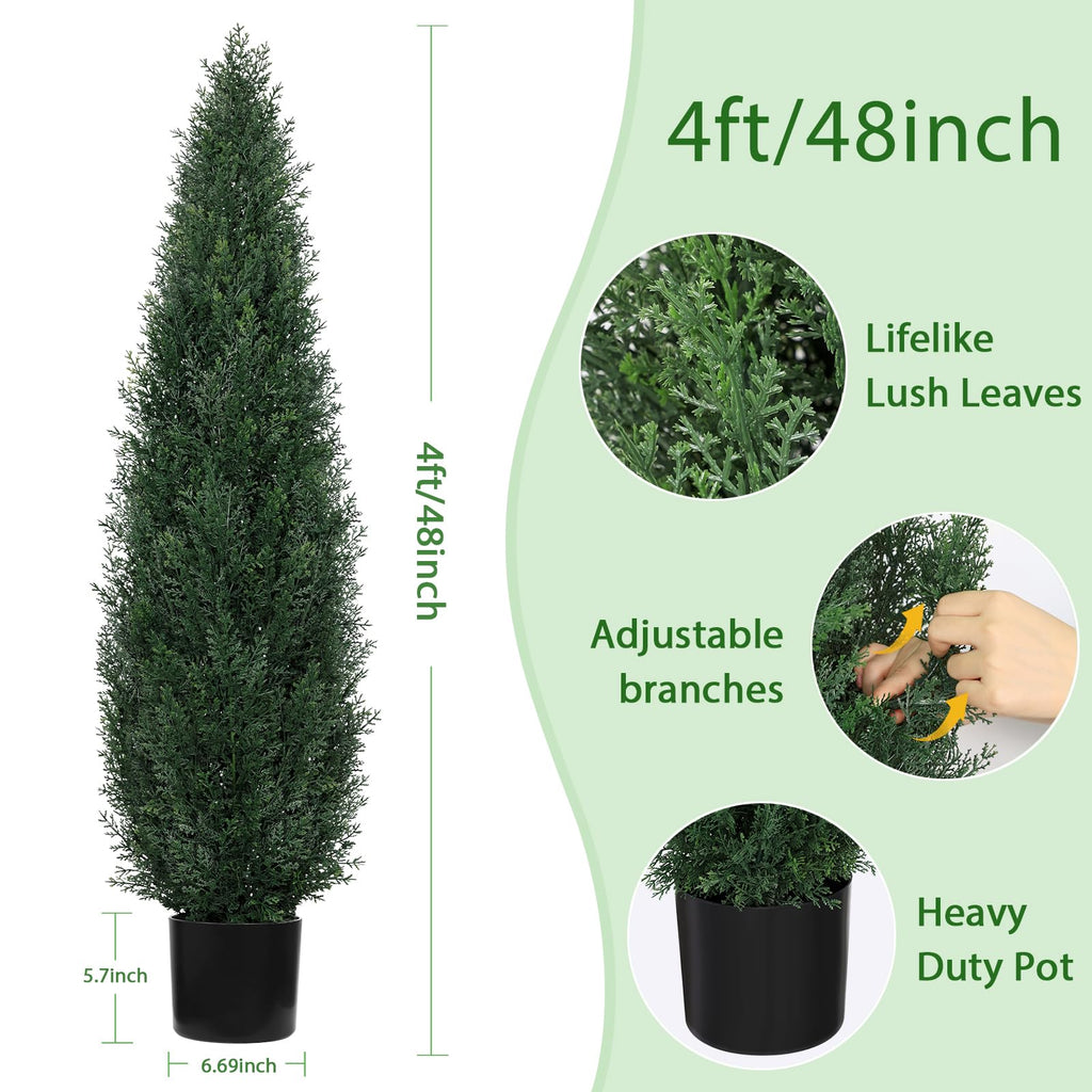 Cedar Topiary Trees Artificial Outdoor 4ft UV-Resistant Fake Plants 2 Pcs