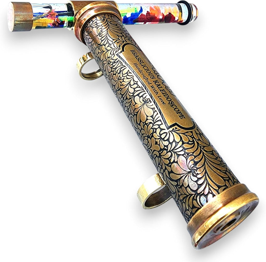 Handcrafted Brass Kaleidoscope with Rotating Colorful Oil Chamber - Vintage Design Optical Instrument for Adults
