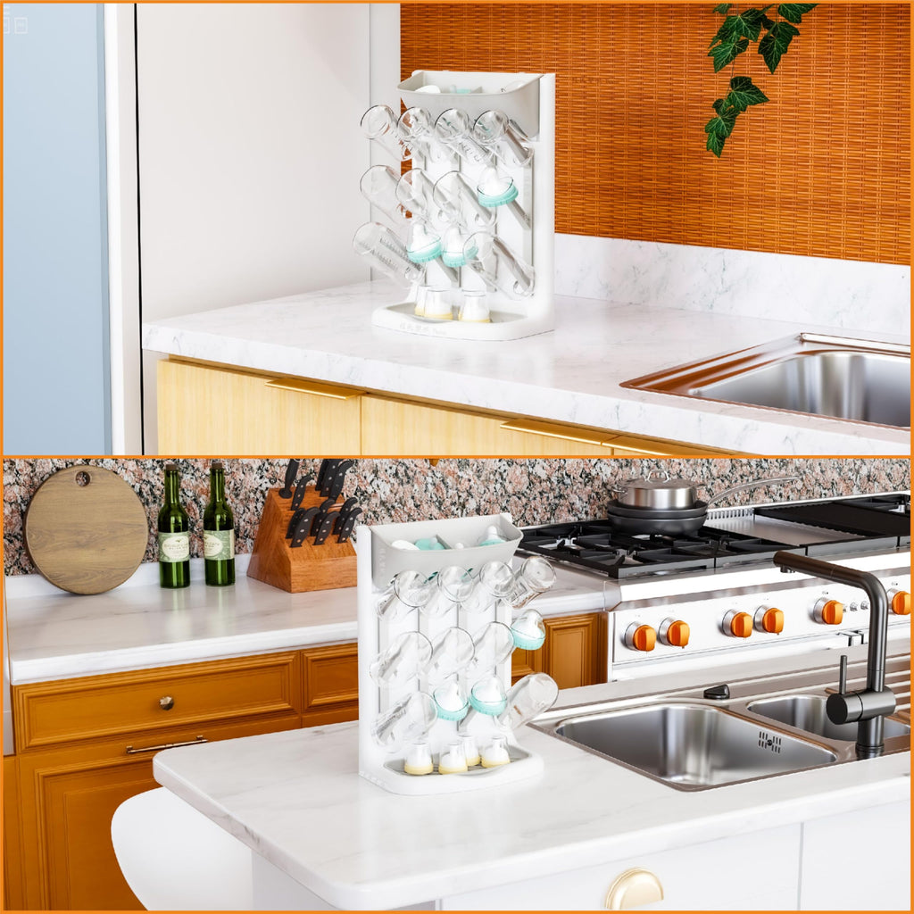 Larger Vertical Baby Bottle Drying Rack - BPA Free - Space Saving Feeding Bottles Drying Rack Holder