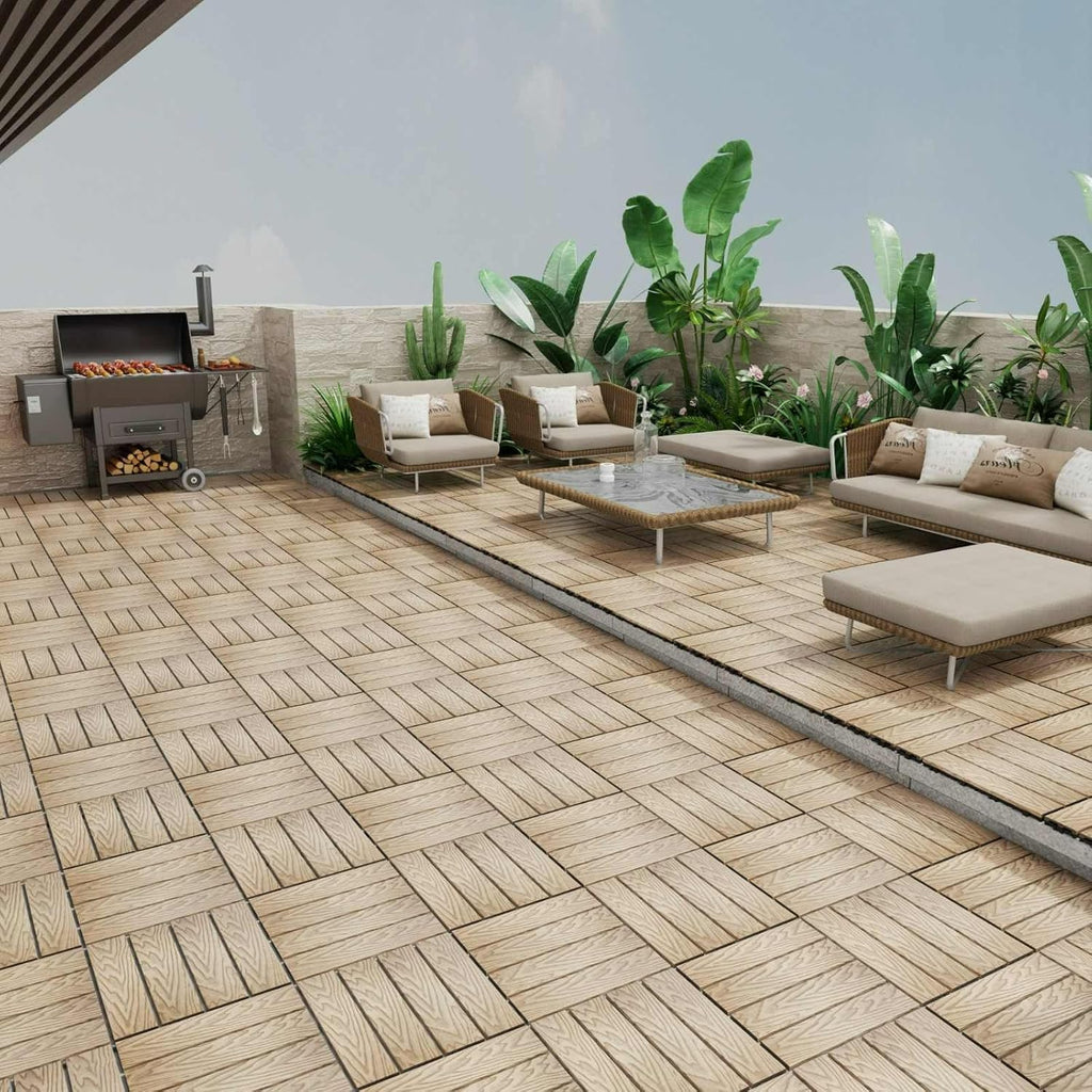 WPC Interlocking Deck Tiles 11.8" x 11.8" - Pack of 11 Wood-Plastic Composite Patio Flooring Tiles - Weather Resistant