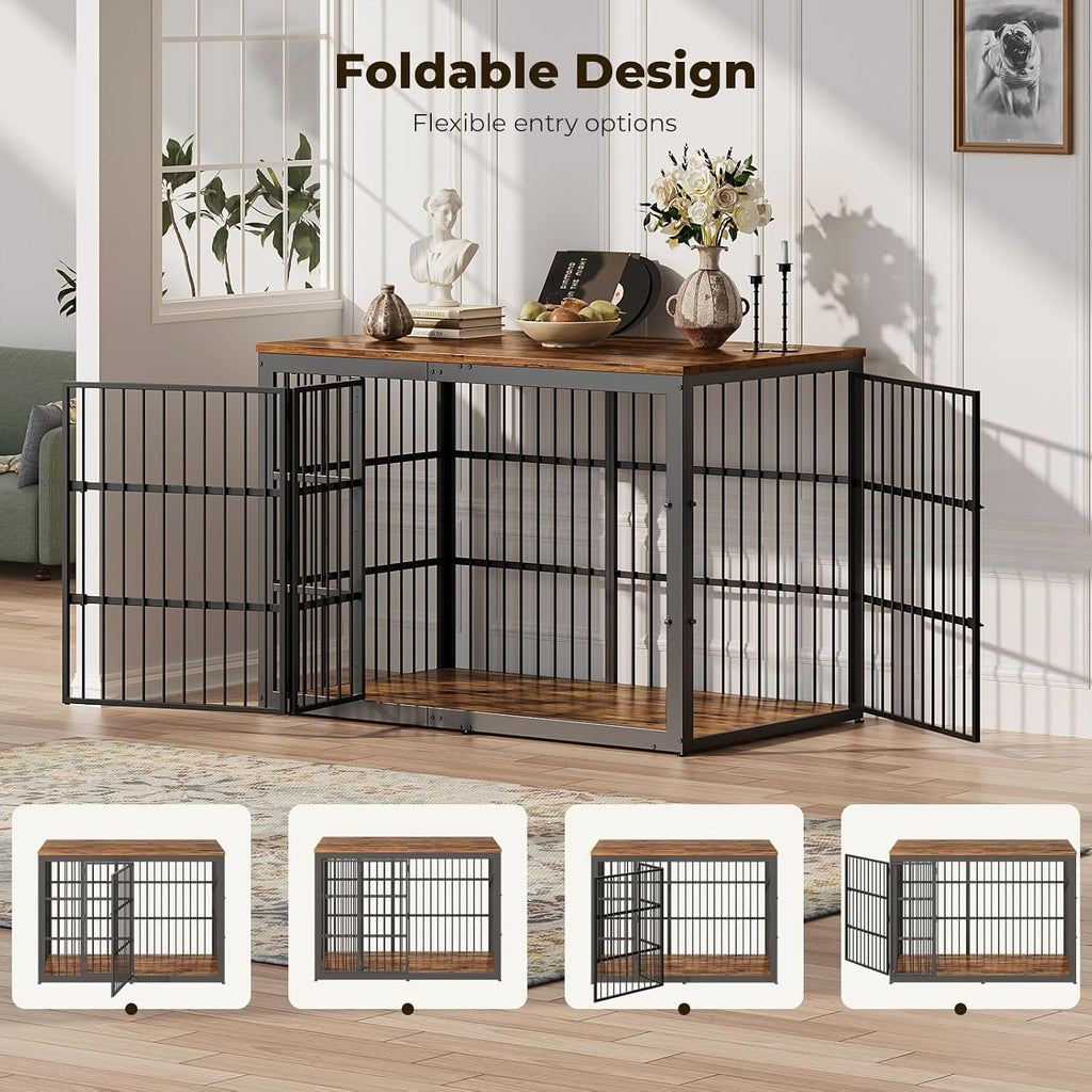 Dog Crate Furniture with Foldable Door, Rustic Brown