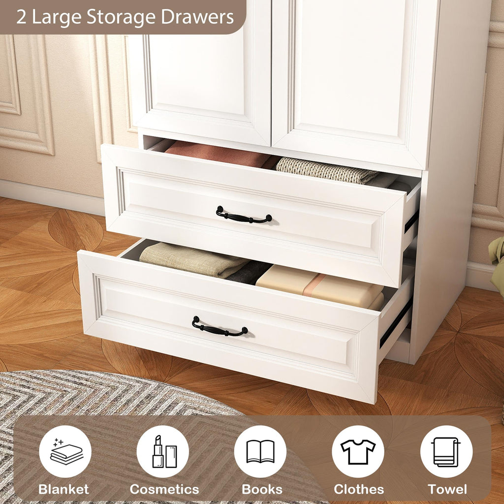 White Armoire Wardrobe Closet with 4 Drawers, 75" Tall x 63" Wide