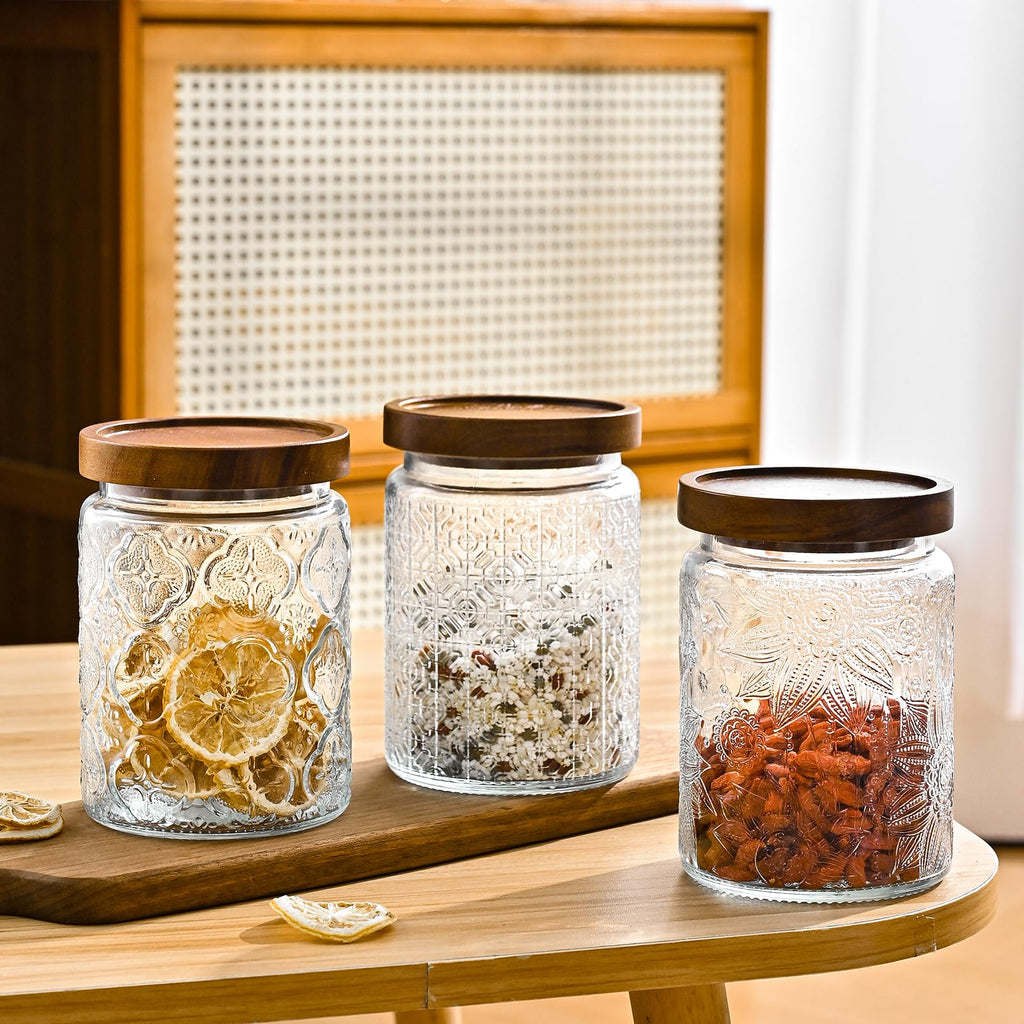 Glass Storage Containers With Lids, Glass Jars With Lids, 24oz, Set Of 3